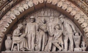 Tinworth plaque above Doulton Lambeth doors